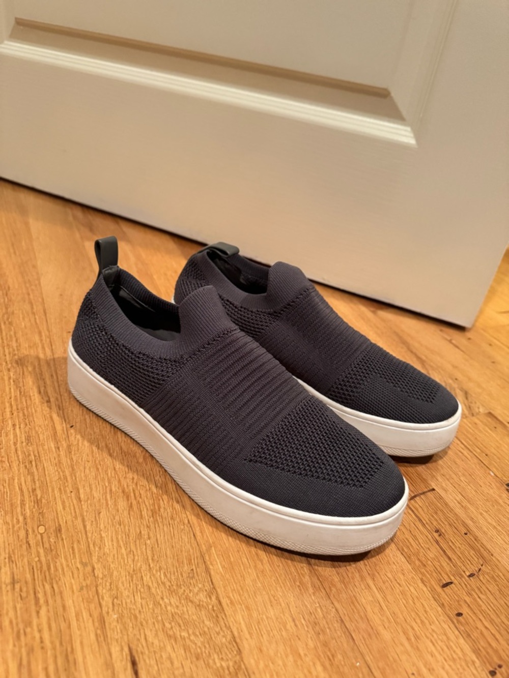 Women’s Slip-On Knit Sneakers in Dark Gray with White Sole